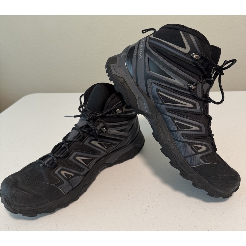 Salomon X Ultra 3 Mid‎ GTX 398674 Black Gray Lace Up Hiking Shoes Men's US 12.5